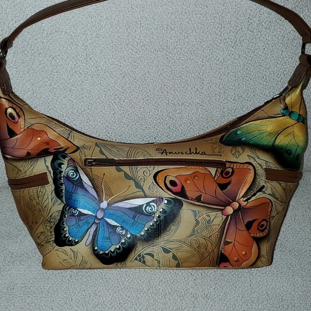 NWT Anuschka Butterfly Hobo Shoulder Bag Purse